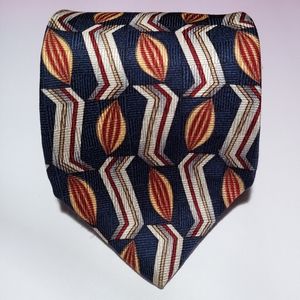 EUC Vintage Bill Blass Black Label Men's Silk Tie Navy/Burgandy/Cream Funky Prt